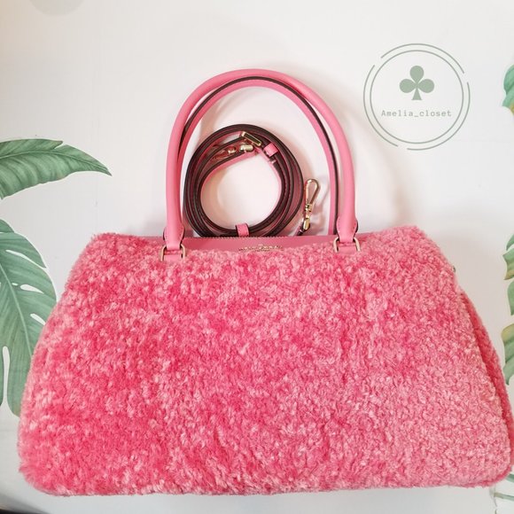 MAKE AN OFFER KATE SPADE MIMI FAUX FUR SATCHEL CROSSBODY BRIGHT BLUSH  PINK - Picture 10 of 11